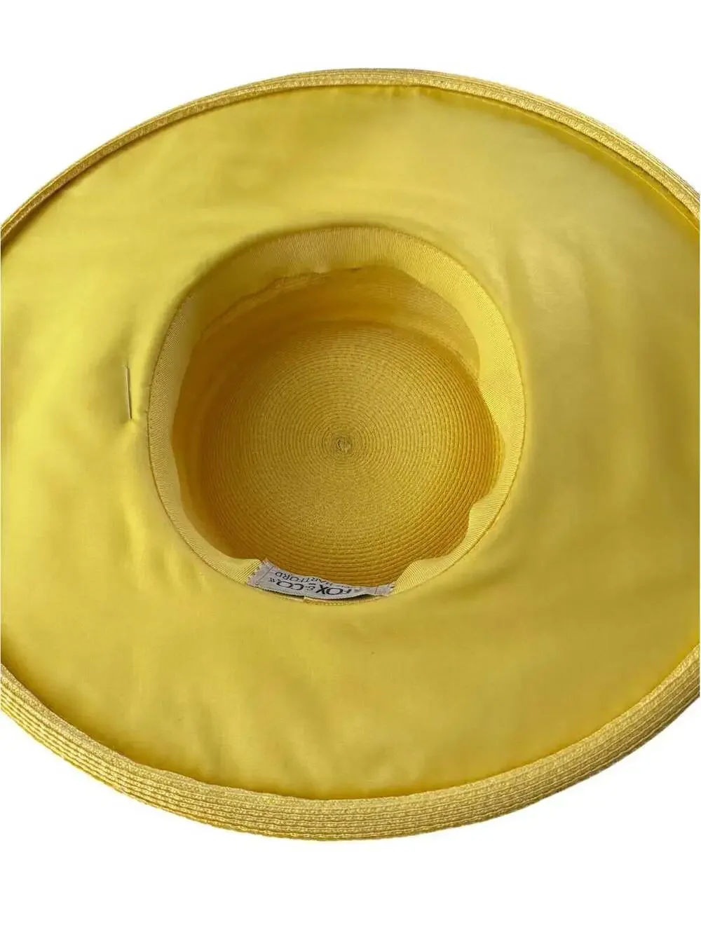 Vintage 80s Yellow Straw Wide Brimmed Hat, Chiffon Bow,  Sunhat, G. Fox